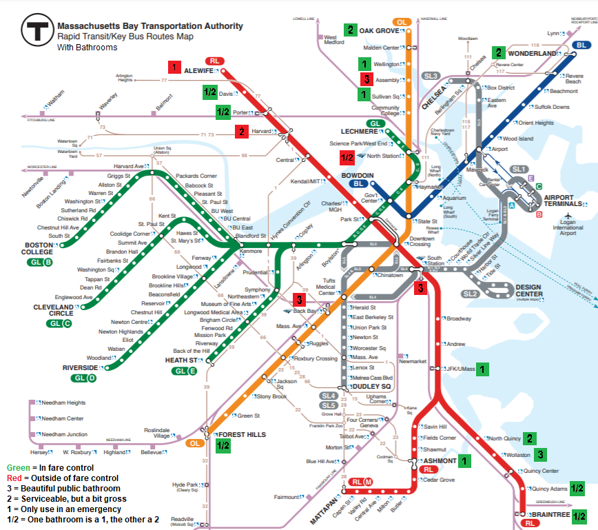 Mbta Map Green Line The Unofficial Mbta Bathroom Map! | Miles In Transit